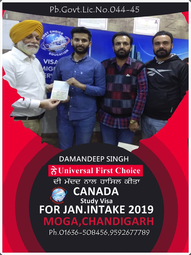 Congratulation to Mr.Damandeep Singh for Canada Study Visa